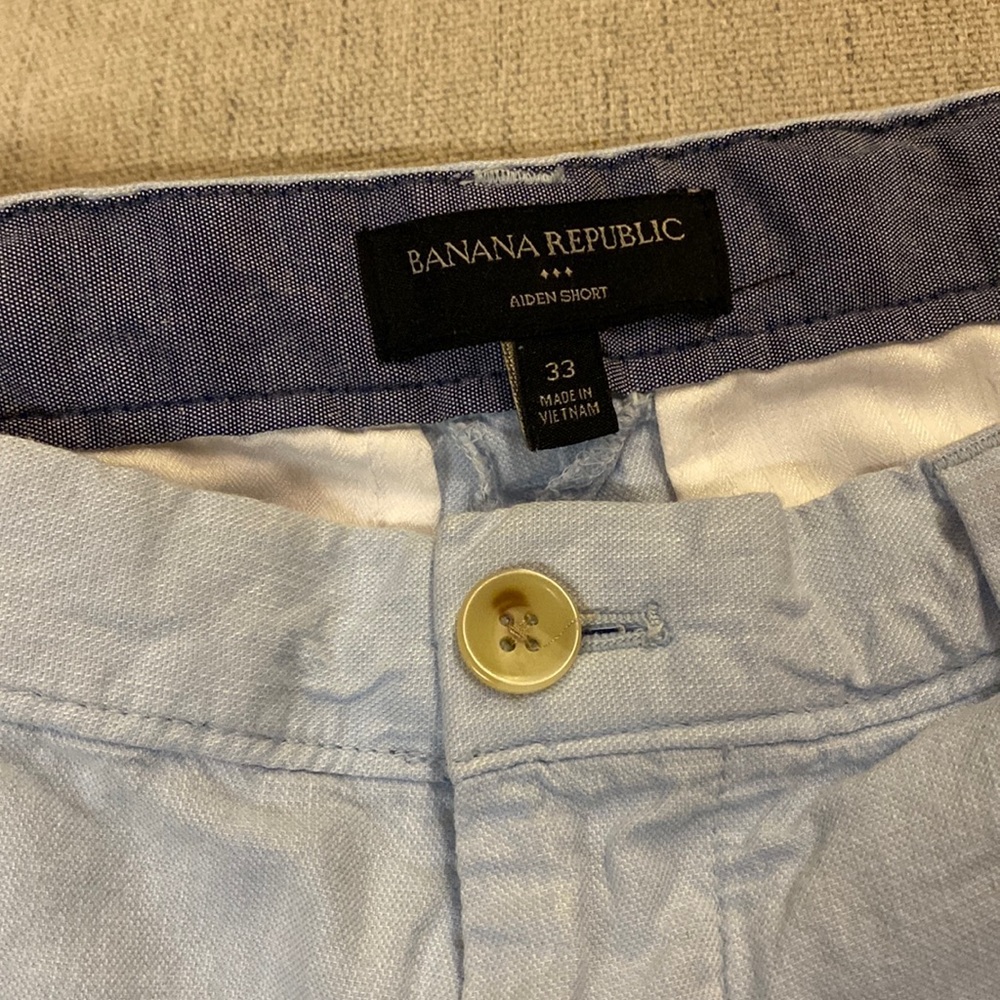 Banana Republic Aiden Short Linen Cotton Chino Shorts Flat Front Light Blue 33